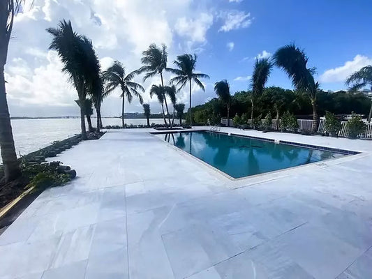 Ice White Marble Leather Bullnosed 16x48 2" Pool Coping