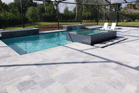 Ice White Marble Leather Eased Edge 24x72 2" Tread/Cap
