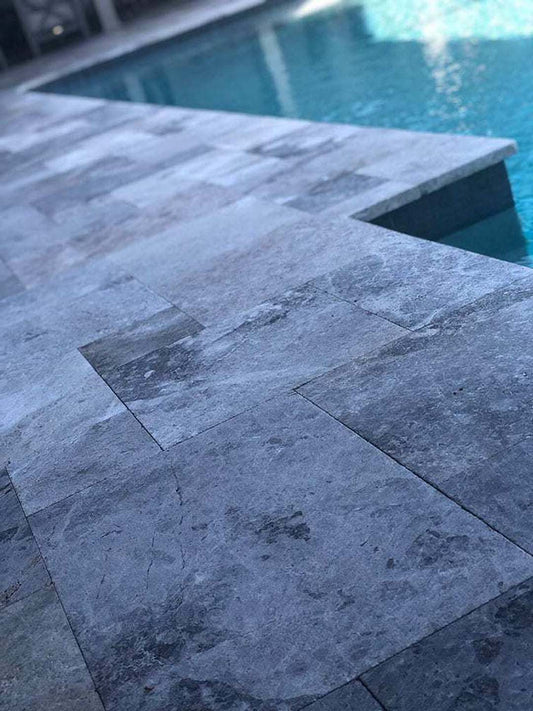 Tundra Grey Marble Leather Eased Edge 24x72 2" Tread/Cap