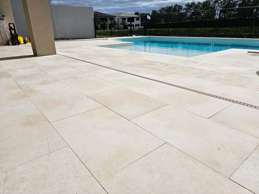 Sandy Beige Limestone Leather 16x24 2" Paver