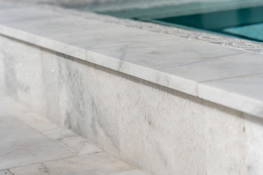 Ibiza White Marble Sandblasted Eased Edge 24x72 2" Tread/Cap