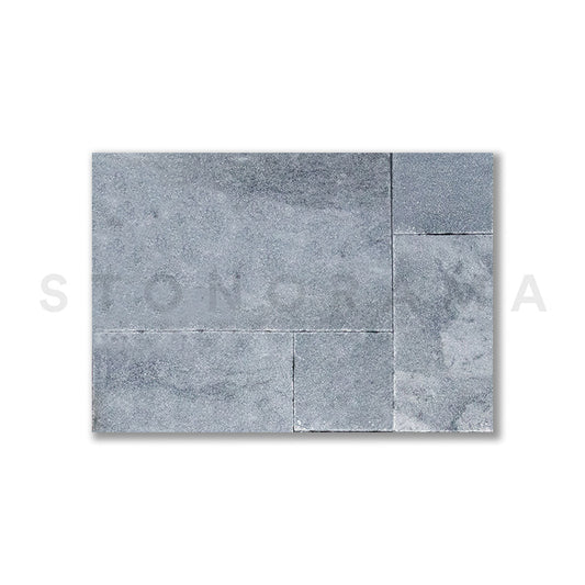 Ocean Blue marble in a leather finish, French pattern layout — one of ten marble colors at Stonorama