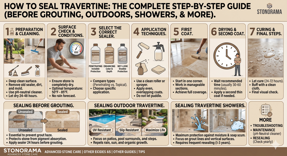 How to Seal Travertine Step-by-Step: Before Grouting, Outdoors, Shower & More