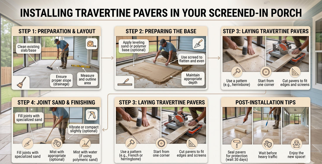 Travertine Pavers for a Screened-In Porch