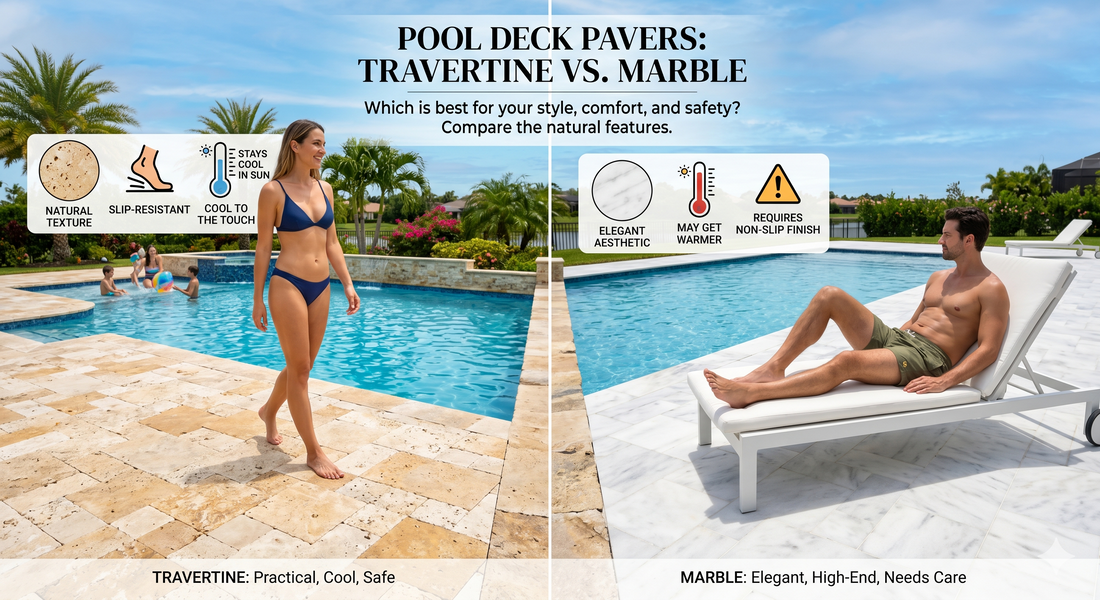 Travertine vs. Marble Pavers: Which Is Best for Your Pool Deck?