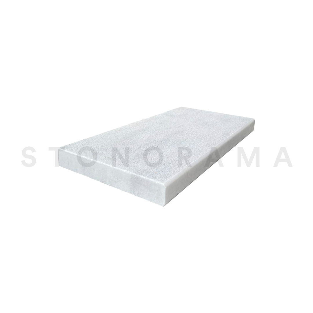 Ice White Marble Leather Eased Edge 24x72 2" Tread/Cap