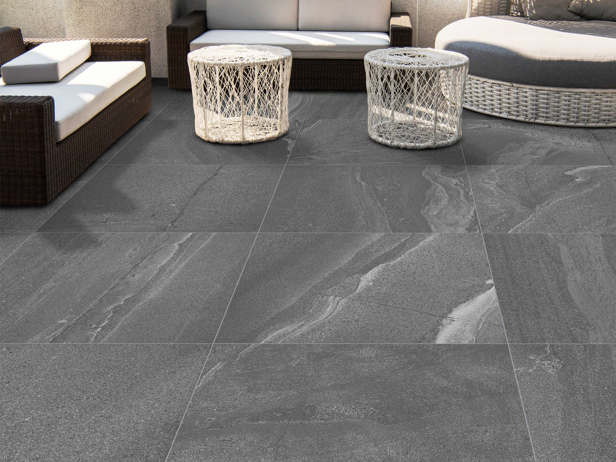 Saratoga Gray Sandstone-Look Porcelain Paver 24x24 3/4"