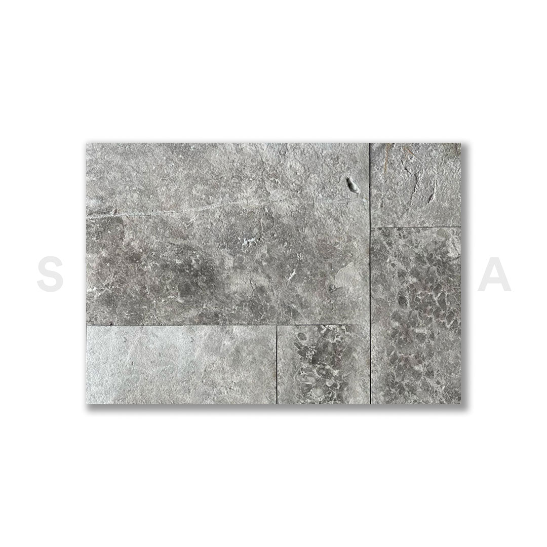 Tundra Grey Marble Leather French Pattern 1-1/4" Paver