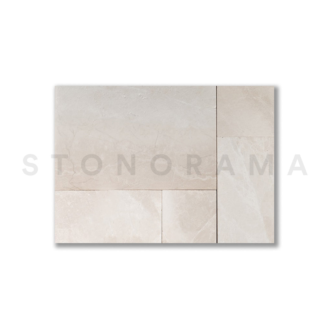 Corsica Cream Marble Leather French Pattern 1-1/4" Paver