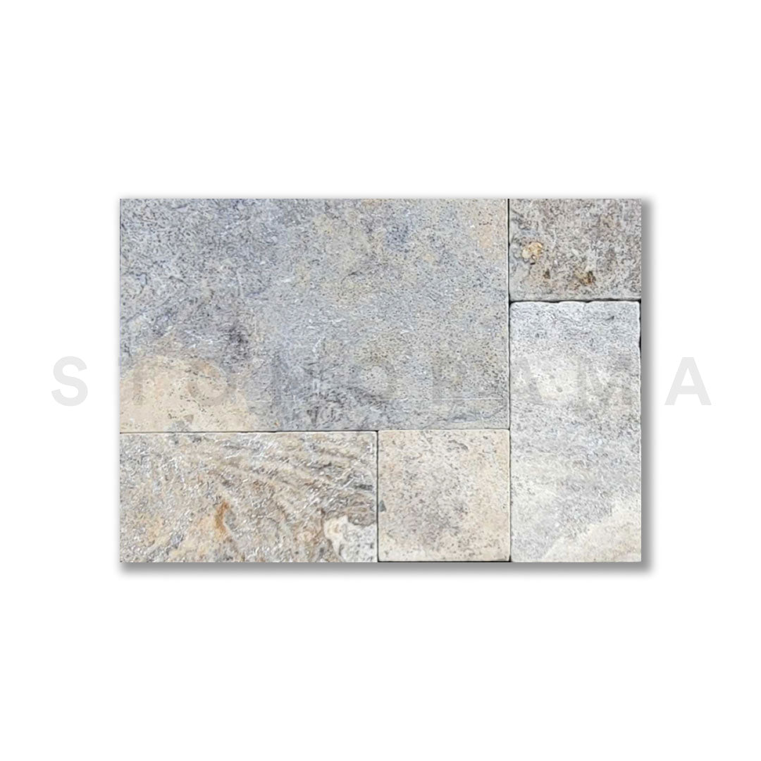 Silver Travertine Tumbled French Pattern 1-1/4" Paver