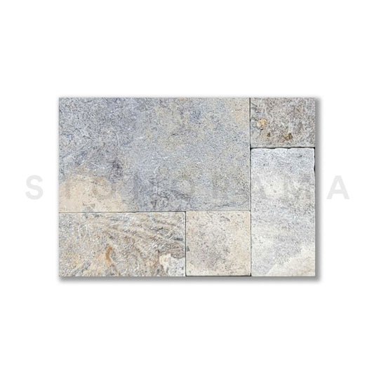Silver Travertine Tumbled French Pattern 1-1/4" Paver