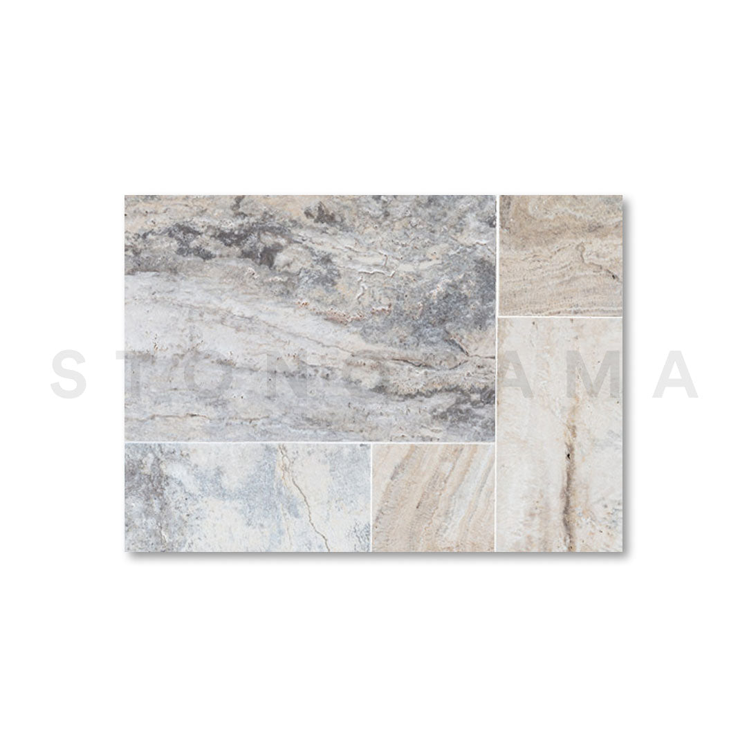Silver Alaska Travertine Tumbled French Pattern 1-1/4" Paver