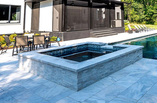 Bursa White Marble Leather Eased Edge 24x72 2" Tread/Cap