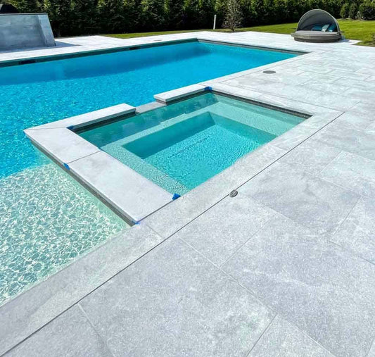 Ocean Blue Marble Leather Remodeled 12x12 1-1/4" Pool Coping