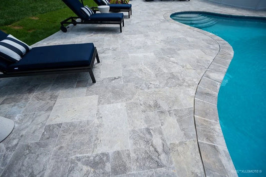 Tundra Grey Marble Leather Bullnosed 16x48 2" Pool Coping