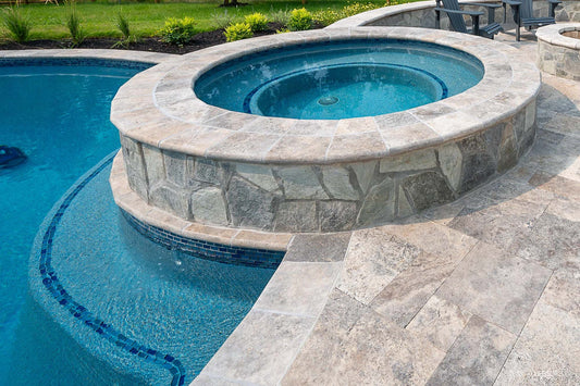 Silver Alaska Travertine Bullnosed 16x48 2" Pool Coping