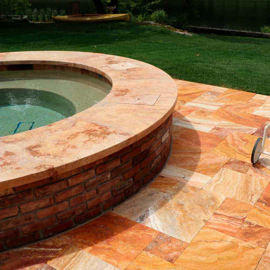 Autumn Blend Travertine Bullnosed 16x24 2" Pool Coping