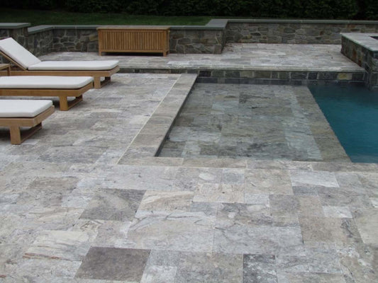 Silver Travertine Bullnosed 16x48 2" Pool Coping