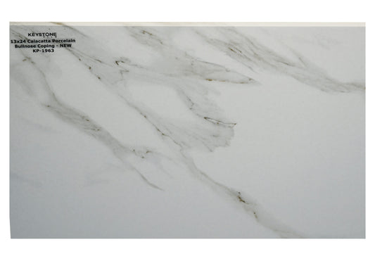 Calacatta White Marble-Look Porcelain Bullnose Coping 13x24 3/4"