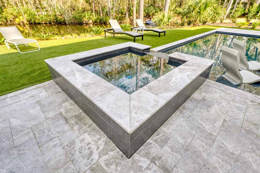 Silver Travertine Eased Edge 24x72 2" Tread/Cap