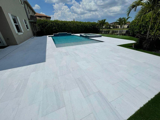 Ice White Marble Leather 24x48 2" Paver