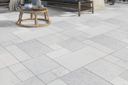 Bursa White Marble Sandblasted French Pattern 1-1/4" Paver