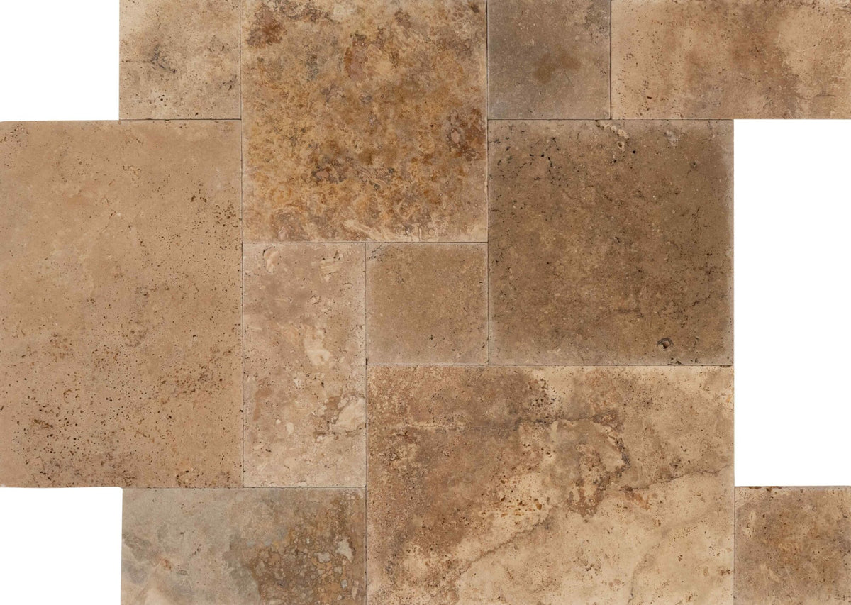 Rustic Walnut Travertine Tumbled French Pattern 1-1/4" Paver