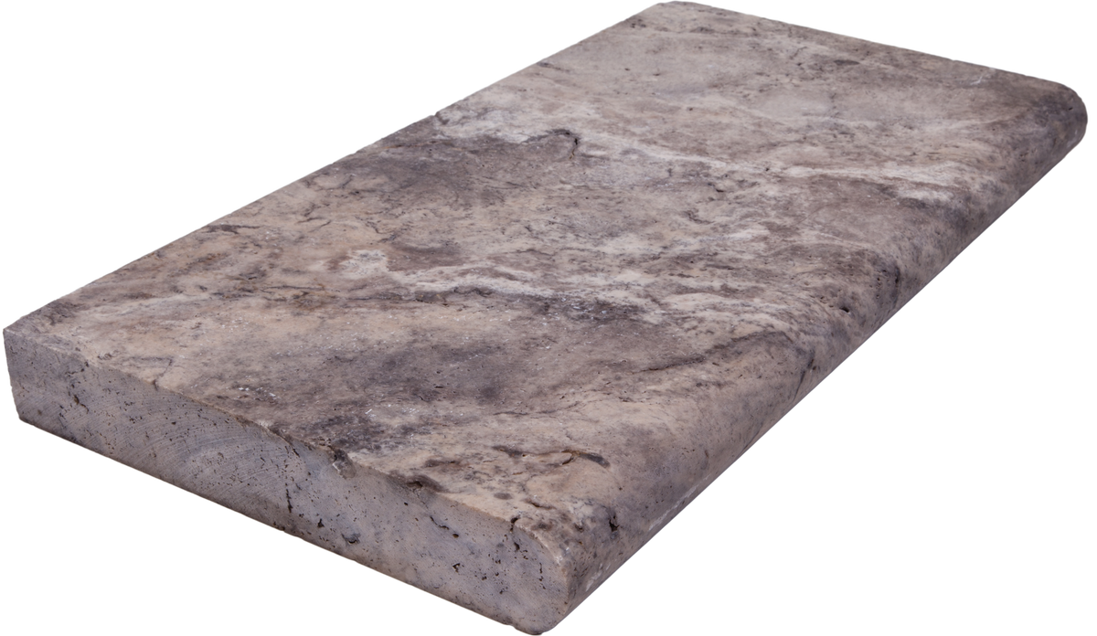 Silver Kashmir Travertine Bullnosed 12x24 2" Pool Coping