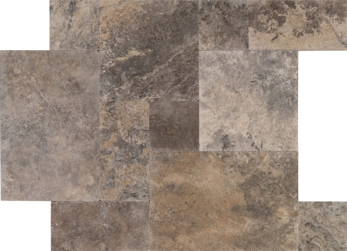 Silver Kashmir Travertine Tumbled French Pattern 1-1/4" Paver