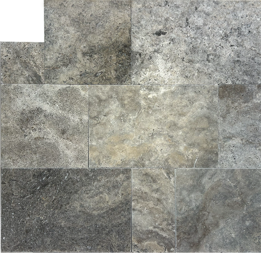Silver Premium Travertine Tumbled French Pattern 1-1/4" Paver
