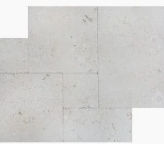 White Shellstone limestone, brushed and chiseled, French pattern