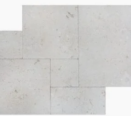White Shellstone limestone, brushed and chiseled, French pattern